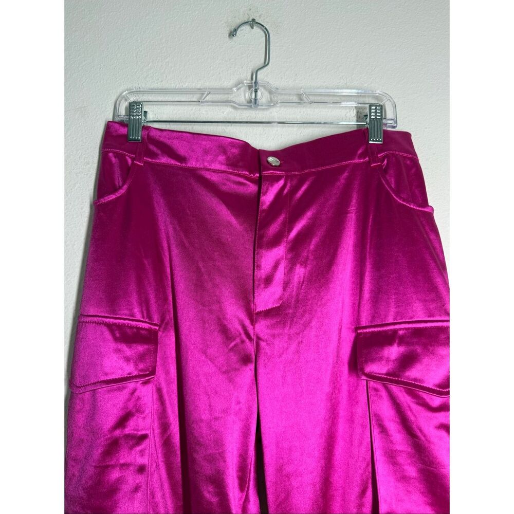 Boutique Brand Hot Pink Satin Cargo Pants Wide Leg Statement Trousers Sz XL - Picture 4 of 15